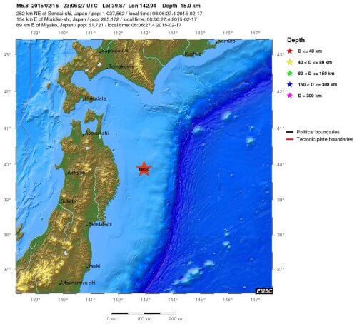 Terremoto Giappone, forte scossa di magnitudo 6.8 della scala Richter, epicentro davanti Fukushima