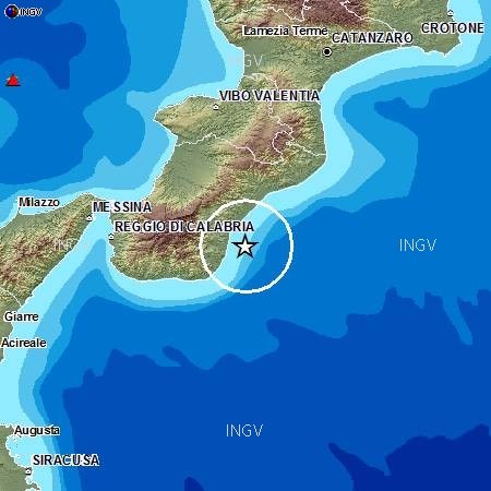 Sequenza di terremoti registrati sulla costa Sud della Calabria