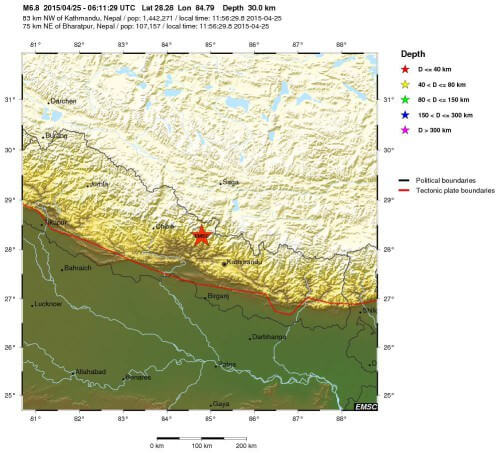Terremoto Nepal, India e Cina: violenta scossa di magnitudo 7.4 Richter, si temono danni enormi