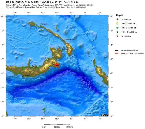 Violento terremoto di magnitudo 7.5 Richter a largo di Papua-Nuova Guinea, emesso allarme tsunami