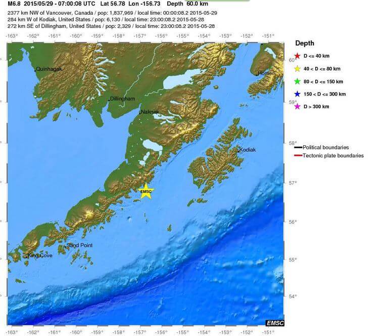 Forte scossa di terremoto in Alaska, magnitudo 6.8 Richter