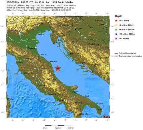 Terremoto Marche e Abruzzo 29 Maggio: scossa di magnitudo 4.3 Richter