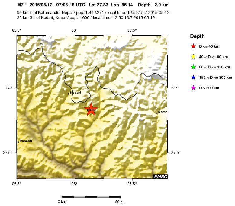 Terremoto Nepal oggi 12 Maggio 2015: nuova violenta scossa di magnitudo 7.4 Richter