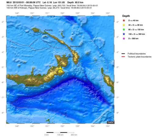 Doppia forte scossa di terremoto in Papua-Nuova Guinea, l’ultima di magnitudo 6.7 Richter