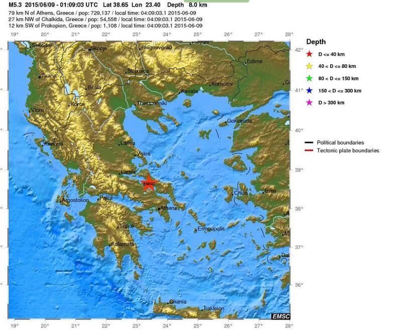 Forte scossa di terremoto in Grecia, magnitudo 5.3 Richter a Nord di Atene
