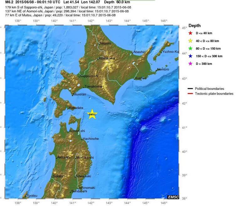 Terremoto in Giappone, forte scossa di magnitudo 6.0 Richter tra Honshu e Hokkaido