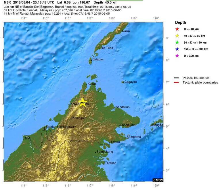 Forte scossa di terremoto in Malesia, magnitudo 6.0 Richter, danni e frane
