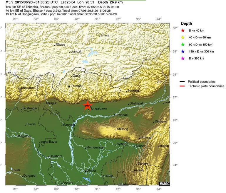 Forte scossa di terremoto tra India, Nepal e Bangladesh, magnitudo di 5.5 della scala Richter