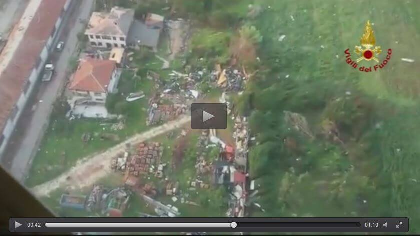 Tromba d’aria in Veneto, immagini della devastazione dall’elicottero