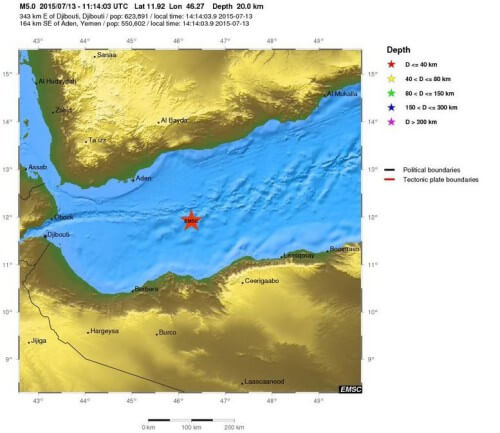 Sciame sismico nel Golfo di Aden, registrate sei intense scosse di terremoto