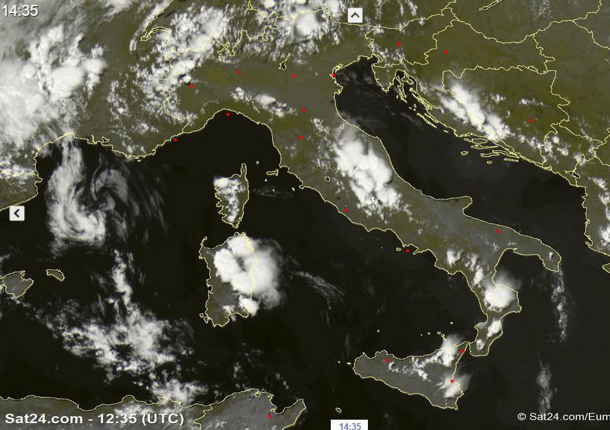 Tempo in atto: forti temporali al Centro-Sud, specie Abruzzo, Sardegna e Calabria