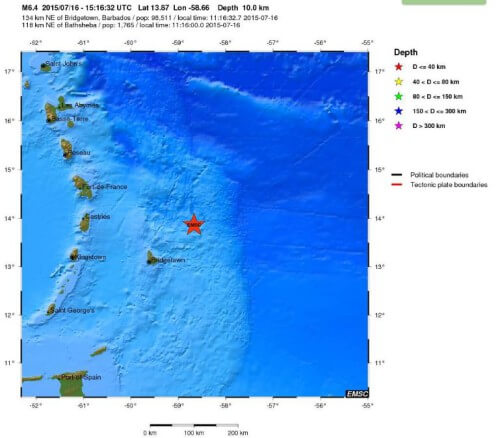 Terremoto Barbados/Colombia, forte scossa in mare di magnitudo 6.4 della scala Richter