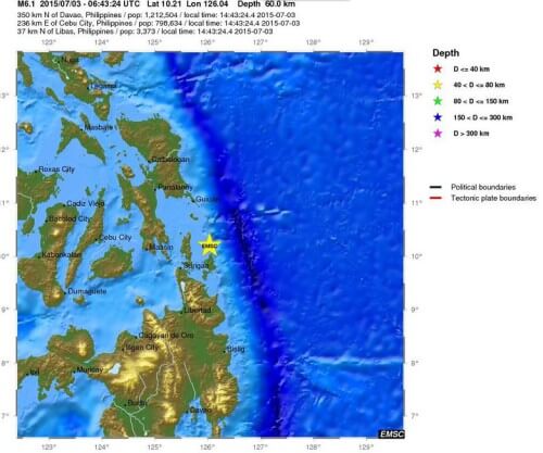 Terremoto Filippine oggi 3 Luglio 2015, scossa di magnitudo 6.1 Richter
