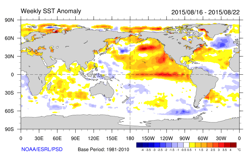 El Niño rafforza ancora e torna ad intensificarsi l’anomalia sul Golfo dell’Alaska