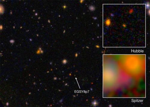 Le immagini di EGS8p7, la galassia più lontana mai osservata dall’uomo