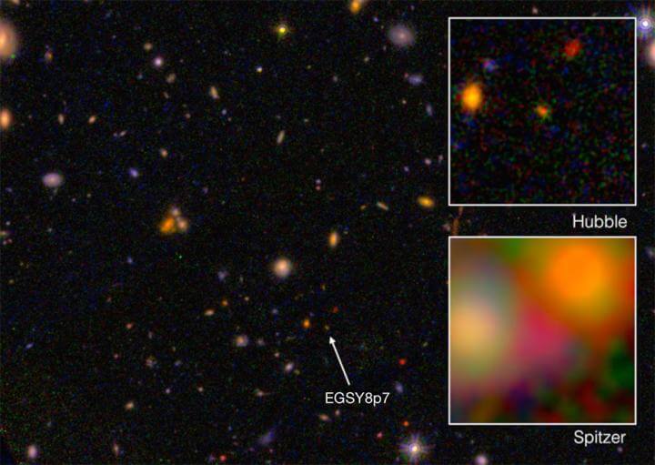 Le immagini di EGS8p7, la galassia più lontana mai osservata dall’uomo
