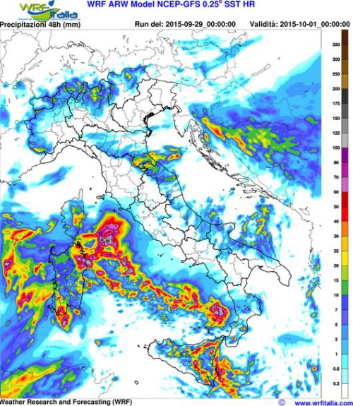 Maltempo sull’Italia, rischio precipitazioni eccezionali su Sicilia e Sardegna nei prossimi due giorni