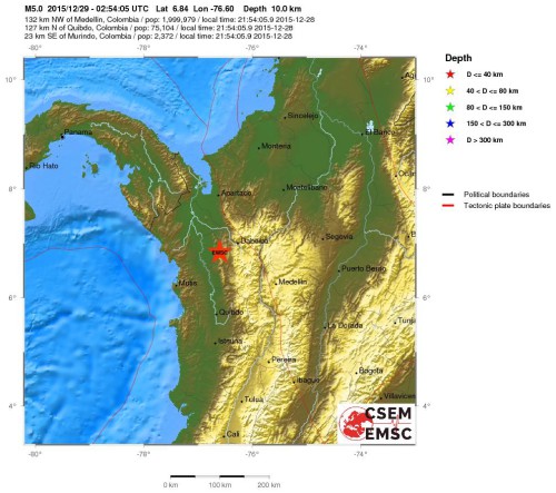 Terremoto Colombia, forte scossa di magnitudo 5.0 Richter