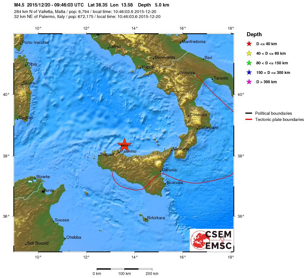 Terremoto Sicilia oggi, intensa scossa di magnitudo 4.0 Richter, paura a Palermo