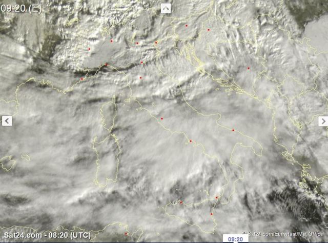 Italia dal satellite, forti piogge al Centro Sud