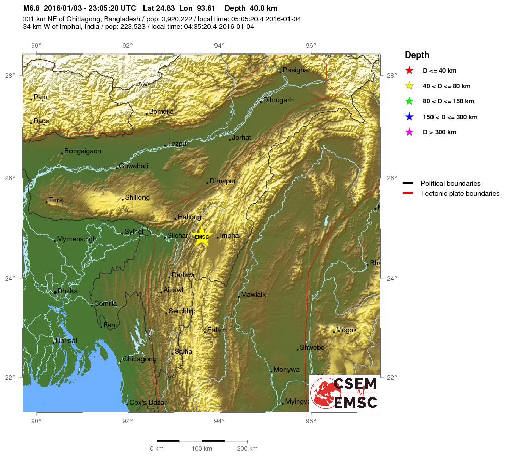 Terremoto Bangladesh 4 Gennaio 2016, violenta scossa M 6.8 Richter, si teme bilancio gravissimo