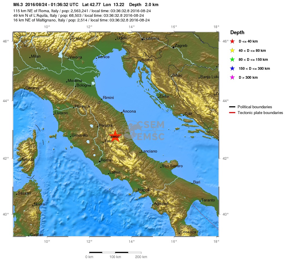 Terremoto oggi 24 Agosto 2016 Roma Lazio Umbria Abruzzo Marche Toscana, 6.3 Richter