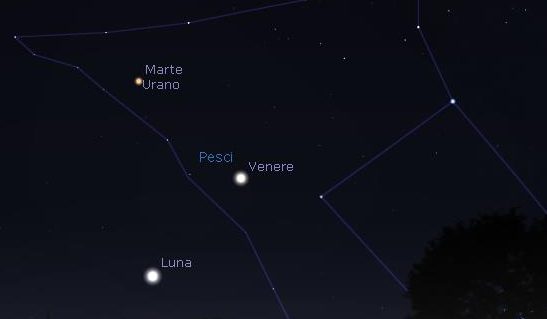 Congiunzione Venere Luna e Marte Urano, doppio spettacolo nelle prossime ore