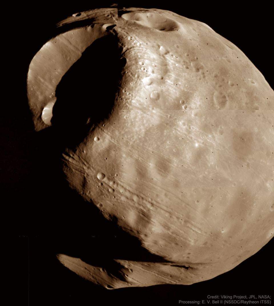 Phobos: la luna di Marte solcata da massi rotolanti