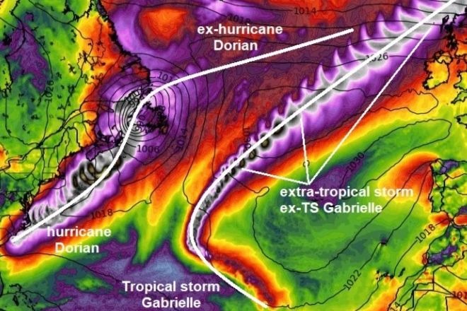 Uragano Dorian e tempesta Gabrielle in Europa: le zone a rischio