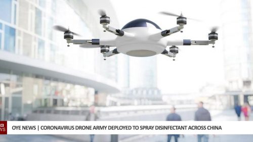 Cina: i droni spruzzano disinfettante nelle strade