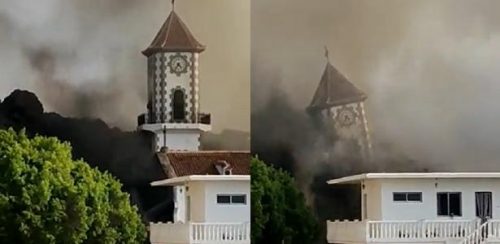 Eruzione Canarie: la lava distrugge il campanile della chiesa di Todoque. Il video