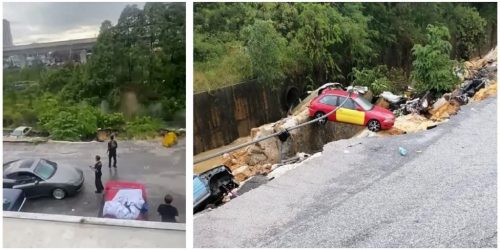 Malesia: strada collassa trascinando con sé 5 auto. VIDEO