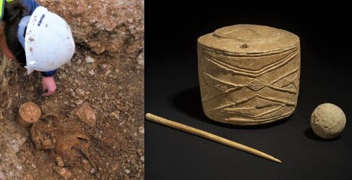 Scoperta tomba di bambini con tamburo, bacchetta e palla risalente a 5.000 anni fa