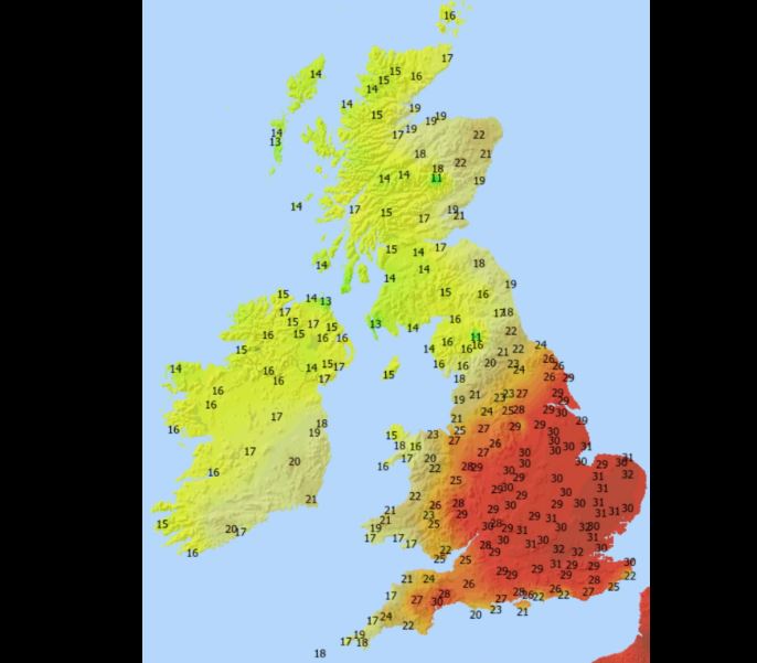 Caldo in Inghilterra e temperature al di sotto della media in Scozia, Irlanda e Galles