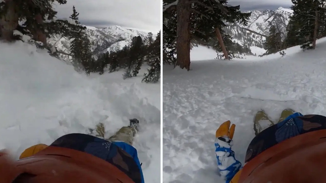 Snowboarder viene trascinato da una valanga. Il video