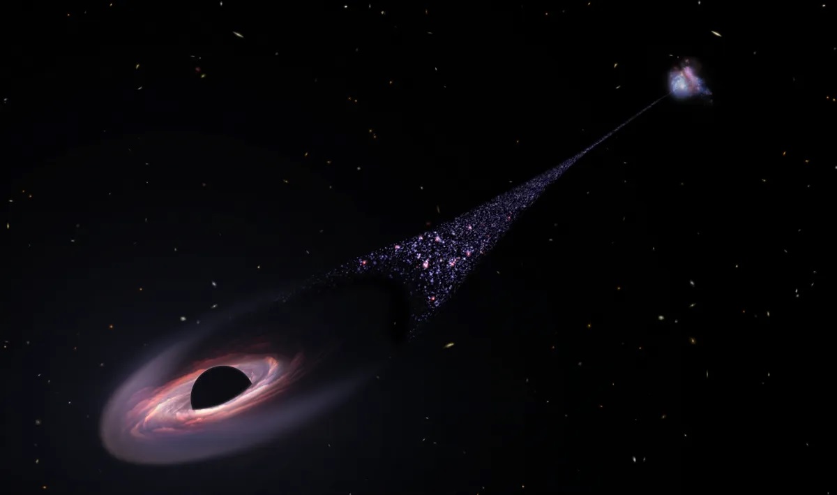 Hubble individua un buco nero in fuga che crea stelle mentre si sposta
