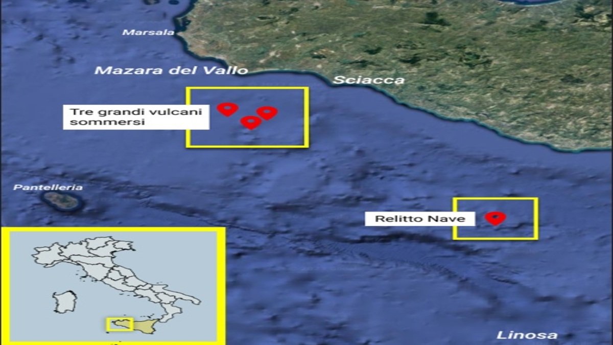 Individuati tre grandi vulcani e un relitto nel Canale di Sicilia