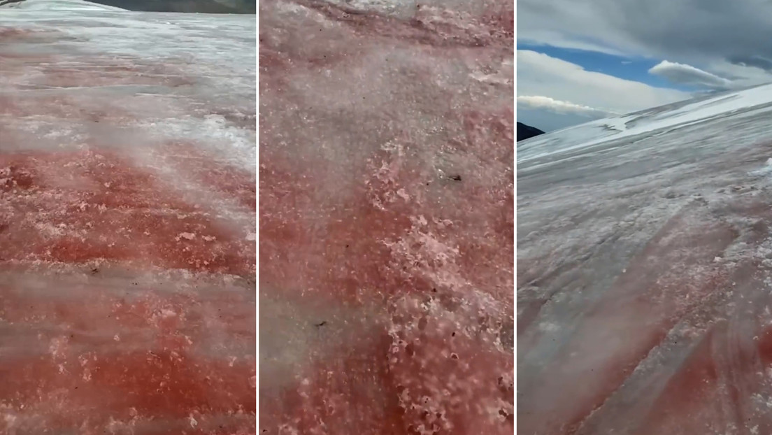 Un ghiacciaio in Russia si tinge di rosso