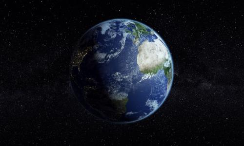 Illustrazione 3D della Terra, con un'ombra sul lato sinistro, che mostra il giorno e la notte.