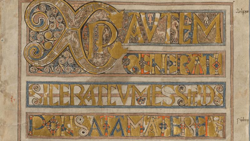 Pagina 23 del Codex Aureus, un manoscritto illuminato prodotto intorno all'anno 750 nel sud dell'Inghilterra, probabilmente a Canterbury.