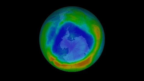 Mappa NASA della Terra che mostra il buco nell'ozono sopra l'Antartide.