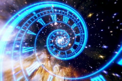 orologio a spirale su uno sfondo spaziale