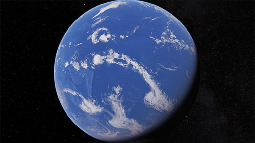 Immagine di Google Earth della Terra dallo spazio, con pochissima terra.