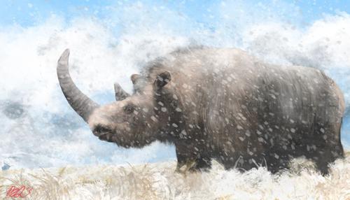 Impressione di un artista di un rinoceronte lanoso