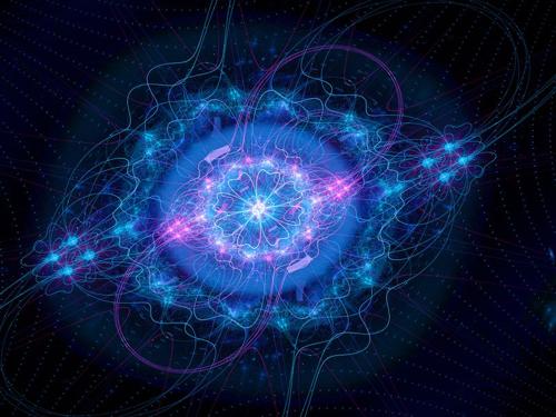 Immagine frattale blu e viola che rappresenta la particella del Bosone di Higgs