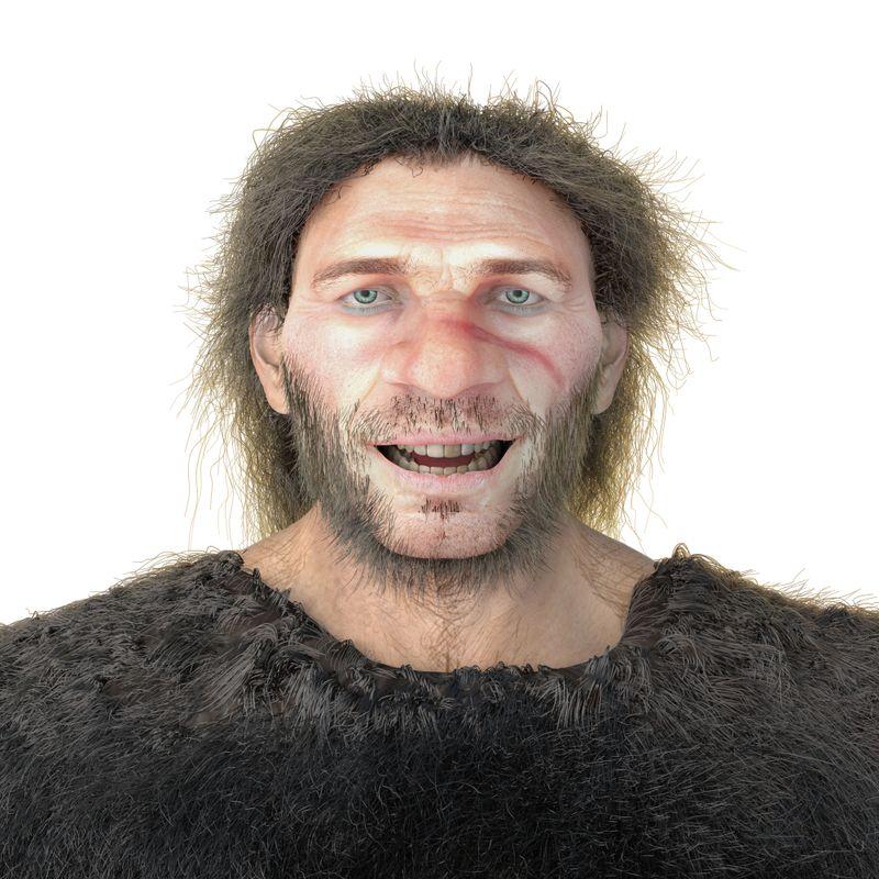 Immagine renderizzata in 3D di un uomo di Neanderthal