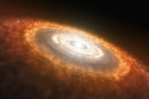 Questa è un'immagine artistica di una giovane stella circondata da un disco protoplanetario in cui si stanno formando pianeti.