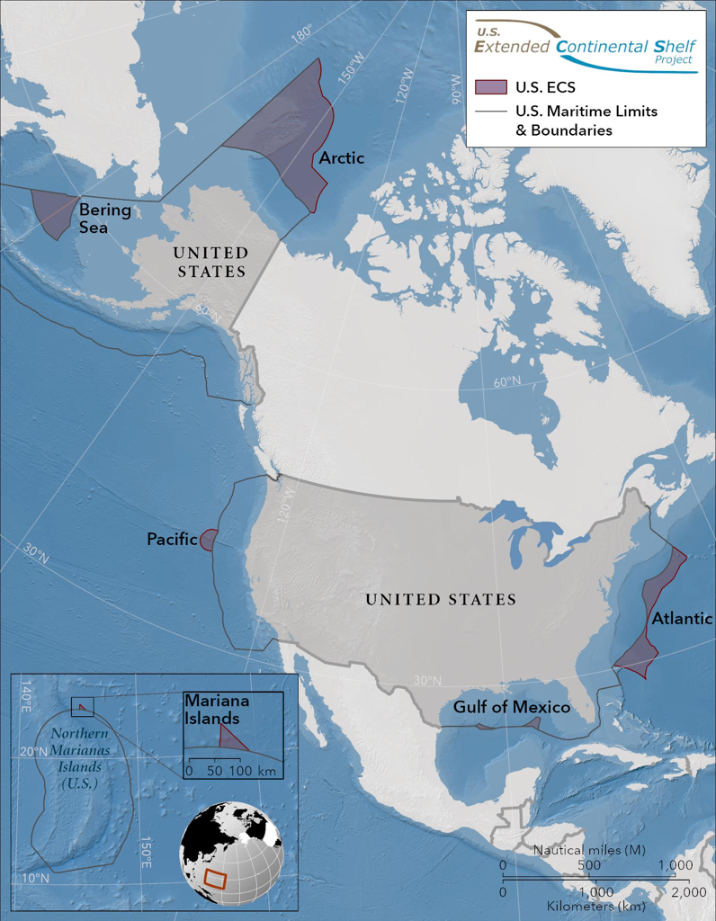 A map showing the US Extended Continental Shelf (ECS).