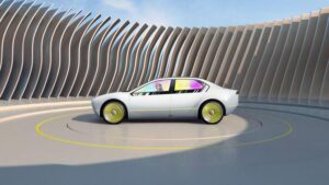 Un design concettuale per la BMW i Vision Dee, che può cambiare l'aspetto del suo esterno in fino a 32 colori.