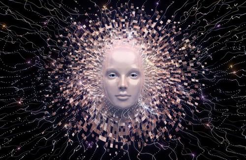 Rappresentazione artistica di una rete neurale con un volto umano